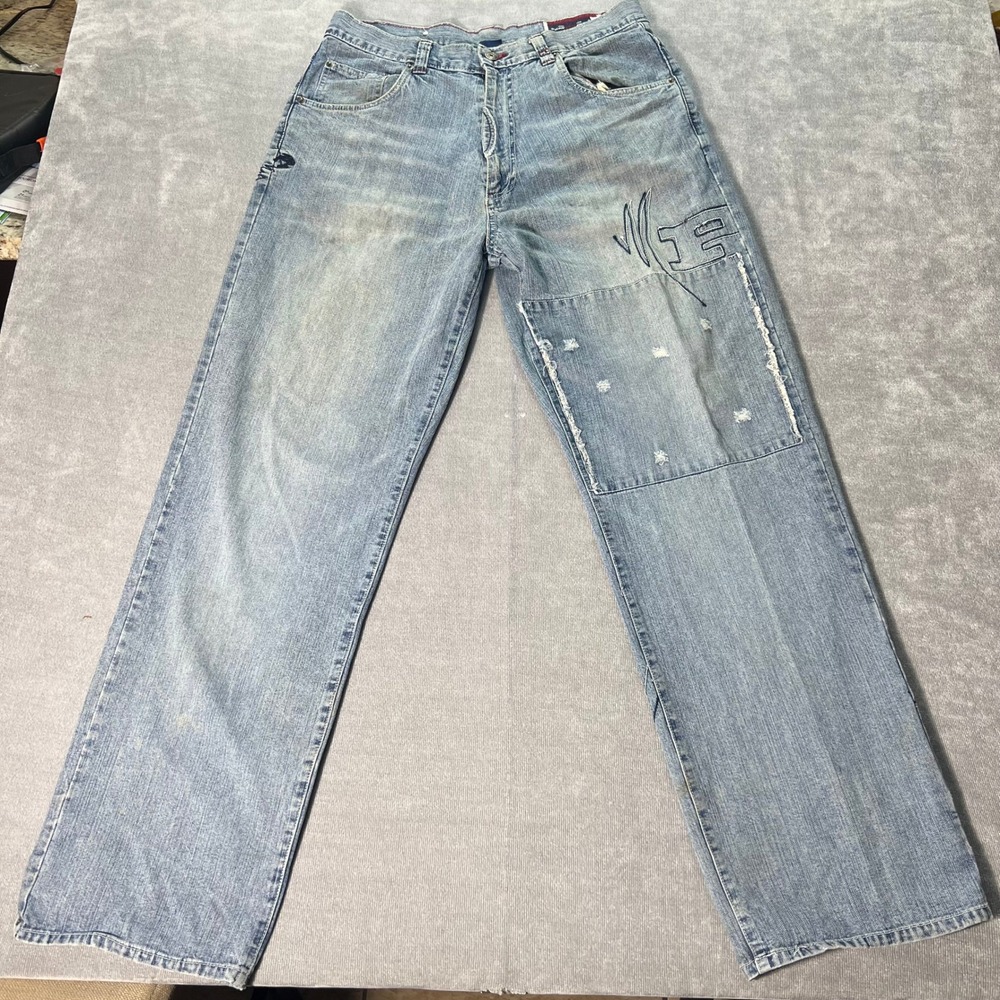Phat Farm Mens‎ Jeans 36x34 Blue Baggy Y2K Vintage Graphic Patch Embroidered